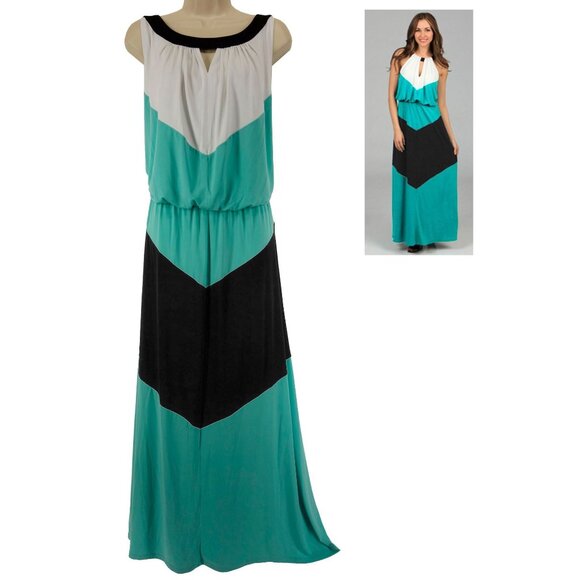 Roz & Ali Colorblock Chevron Keyhole Maxi Dress‎ Size 16 XL 1X Summer Plus Size - Picture 1 of 6